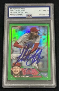 Matt Strahm Signed 2023 Topps Chrome Green Refractor /99 Phillies PSA 10 Auto - Picture 1 of 2