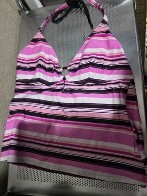 Top de baño Tropical Escape rosa negro a rayas para mujer talla 14 acolchado Foto 1 de 4