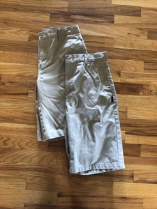 LOT OF 2 Boys Size 18 Khaki Beige Tan School Uniform Shorts Lands End Parker - Picture 1 of 7