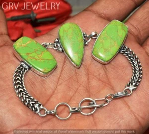 Green Copper Turquoise Bracelet Handmade Jewelry Size 7"- 8" U267-A125 - Picture 1 of 1