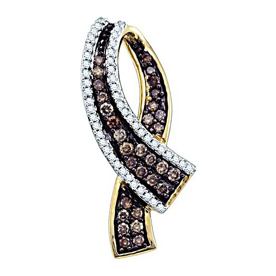 ORO AMARILLO 10K 1/2 Ct COÑAC MARRÓN Y BLANCO DIAMANTE MODA COLGANTE NUEVO Foto 1 de 1