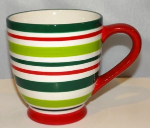 CRATE and BARREL WHIMSY STRIPE Red White Green Coffee Mug Tea Cup 16oz. - Picture 1 of 7
