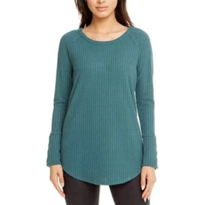 Chaser Waffle Knit Long Sleeve with Buttons Green Womens Size Small - Picture 1 of 8