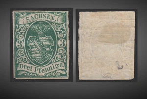 1851 SAXONY -SACHSEN VALUE 3 PF. GREEN MINT ,WITH GUM,LATER EDITION SCT.2 MI.2II - Picture 1 of 1