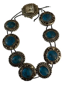 s..Uhr Gummiband türkisfarbene Steine in Metallfassungen Japan Uhrwerk - Bild 1 von 2