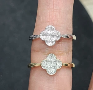 Deal! 0.06CT Genuine Cluster Diamond Clover Flower Ring 10K Gold - Picture 1 of 11