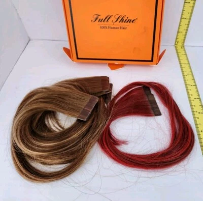 20 INCH FULL SHINE TAPE IN Brunette Red HUMAN HAIR EXTENSIONS BRAZILIAN HAIR  - Image 1 of 3