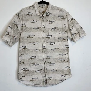 Woolrich Fishing Shirt Men’s M Fish Trout All Over Button Down Short Sleeve - Picture 1 of 5