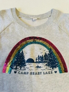 Crewcuts Girls Size S (6-7) Sequin Rainbow "Camp Heart Lake" Graphic Sweatshirt - Picture 1 of 4