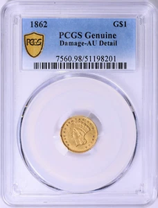 1862 $1 Gold Dollar Type 3 Indian Princess - PCGS Genuine AU Detail - Picture 1 of 2