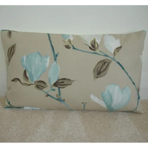12x16 Oblong Bolster Cushion Cover Duck Egg Blue Taupe Beige Magnolia Sayuri - Picture 1 of 3