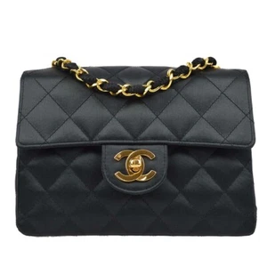 Chanel Black Satin Mini Classic Square Flap Shoulder Bag 17 181719 - Picture 1 of 10