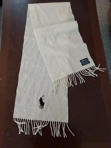 Polo RALPH LAUREN Ivory & Black LUXURY Big Pony Lambswool NECK SCARF WRAP Italy - Picture 1 of 3