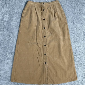 Karen Scott Women's Vtg Corduroy Button Front Midi Skirt 8 Beige Tan Brown - Picture 1 of 13