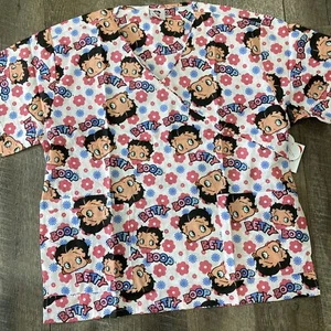 NWT Love betty boop nurse scrub top size 1X White Pink - Picture 1 of 6