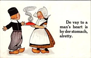 Cartolina olandese bambini DE VAY TO A MAN'S HEART IS BY DER STOMACO - Foto 1 di 2