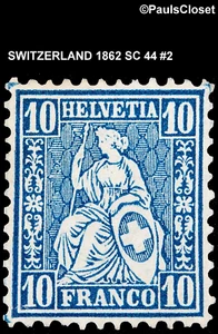SW 1862 SC 44 HELVETIA 10c BLUE MINT NO GUM FINE/VERY FINE #2 - Picture 1 of 2