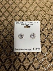 CRYSTAL ROMANCE GENUINE CRYSTAL FINE ROSE GOLD PLATED EARRINGS - Picture 1 of 4