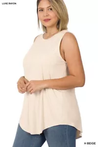 Women's Plus Size Luxe Rayon Sleeveless Round Neck Hi Low Hem Top, Zenana 1X 2X - Picture 1 of 7