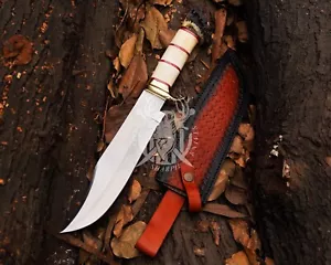 CUSTOM HANDMADE D2 STEEL HUNTING BOWIE KNIFE WITH STAG HORN HANDLE & SHEATH - Picture 1 of 5