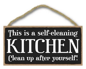 KITCHEN Wood Sign Plaque - SELF CLEANING KITCHEN - Wall Decoration - Picture 1 of 3