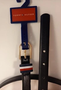 TOMMY HILFIGER - Cinturón Belt cuero negro dorado estrecho talla L / 120 cm nuevo USA - Imagen 1 de 12