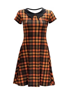 Vestido Rockabilly Naranja Negro Tartán Cuello Columpio Urbano Retro - Imagen 1 de 3
