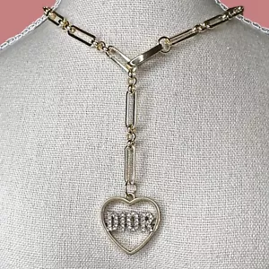 Upcycled Authentic Dior Zipperpull/Charm Necklace, Heart, Chunky, Gold, Lariat - Picture 1 of 12