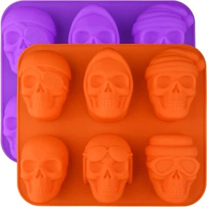 2 Pack Skull Cake Pan, 6 Cavity Skull Cake Molds, Silicone Skull Baking Pan for - Picture 1 of 6