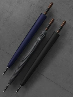 Straight Wood Handle Umbrella Solid 16 Spokes Windproof Large Automatic Cedar® - Image 1 of 4