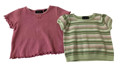 De colección Y2K Prendas para el torso tejido para bebés 12M dobladillo de lechuga rosa + suéter a rayas Foto 1 de 4