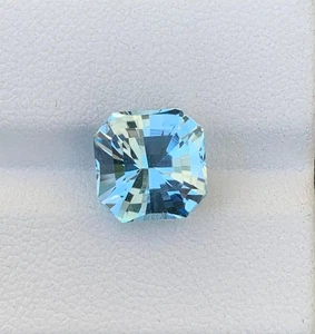 Topacio suizo de 4,54 quilates | Piedra preciosa azul de 10 mm corte Asscher | Piedra suelta de Brasil - Imagen 1 de 9