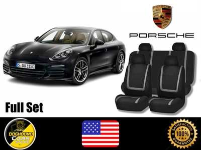 For All Porsche Gray Lines Seat Covers Full Set High Quality Breathable Fit - Image 1 of 4