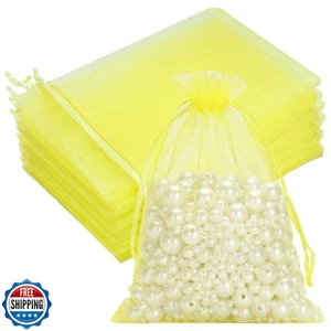G2PLUS 25PCS Yellow Organza Bags 5x7 inches - Sheer Mesh Jewelry Pouches, Org - Picture 1 of 5