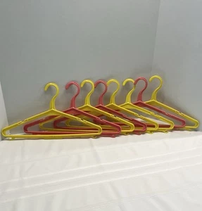 Vintage MCM 1960's Pink Yellow Clothes Hangers w/ Bar And Hooks Set Of 8 Retro - Picture 1 of 5