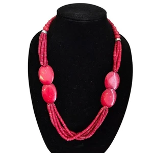 Collana bigiotteria costume grossa vintage metà secolo rossa multifilo - Foto 1 di 5