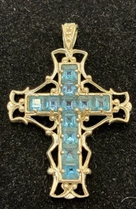 Vintage Sterling Silver Blue Topaz Cross Pendant 925 5 Grams W17 - Picture 1 of 8