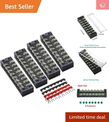 8-Piece Set: 600V 25A Dual Row Screw Terminal Strips for Safe Wiring Solutions - Image 1 of 4
