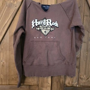 Felpa con cappuccio vintage Hard Rock Cafe New York marrone medio Y2K pullover felpa - Foto 1 di 4