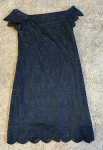Lilly Pulitzer Dress Women’s Size Small Crochet Lace Off Shoulder Navy Blue - Picture 1 of 16