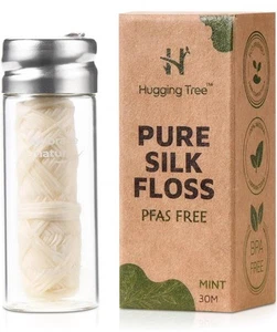 30M Natural Silk Dental Floss with Glass Dispenser PFAS Free Dental Floss Zero - Picture 1 of 3