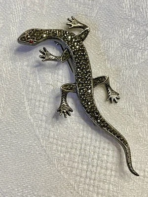 Vintage Sterling Silver 925 Lizard Brooch W/ Marcasite Stones - Image 1 of 4