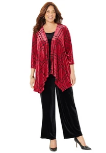 Catherines Women's Plus Size Anywear Velvet Burnout Cascade Cardigan - Picture 1 of 6