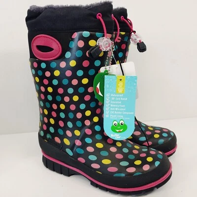 Botas de lluvia aisladas Western Chief Rainbow Dot Winterprene niñas talla 1 negras Foto 1 de 4