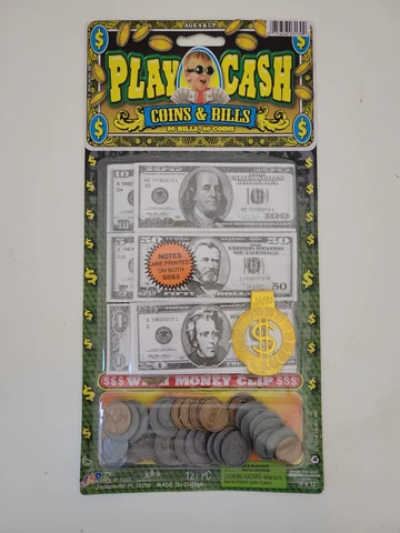 Play Money Coins and Bills Fake Kids Cash 80 Bills, 40 Coins Cover