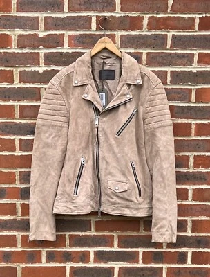 All Saints Mens LEO Suede Biker Jacket 2XL XXL Bomber Moto Leather Motorcycle - Image 1 of 4