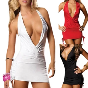 Mini vestido corto lencería sin espalda con cuello en V profundo ceñido al cuerpo para damas - Imagen 1 de 15