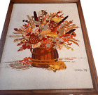 1970's Crewel MCM Picture Floral Fall Autumn Flowers  Finished Framed 16x20