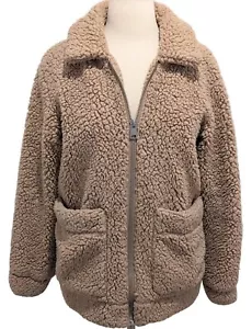 Levi's Damen Soft Sherpa Oversized Zip-Up Teddy Bomber Jacke Camel Braun M - Bild 1 von 12