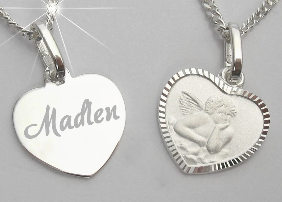 SCHMUCK-AREAL Herz Anhänger Name Gravur Schutzengel 36cm Kette Echt Silber Schmuck 925 Kinder